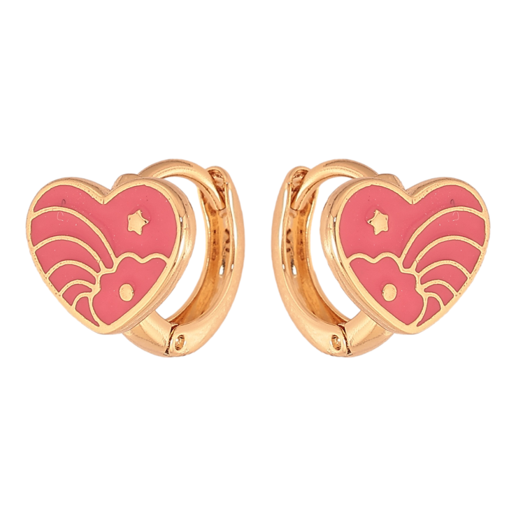 Сережки Xuping колір Позолота 18К колечка "Сердечки з візерунком рожевою емаллю" фото №25 Сережки Xuping колір Позолота 18К колечка "Сердечки з візерунком рожевою емаллю" фото №25