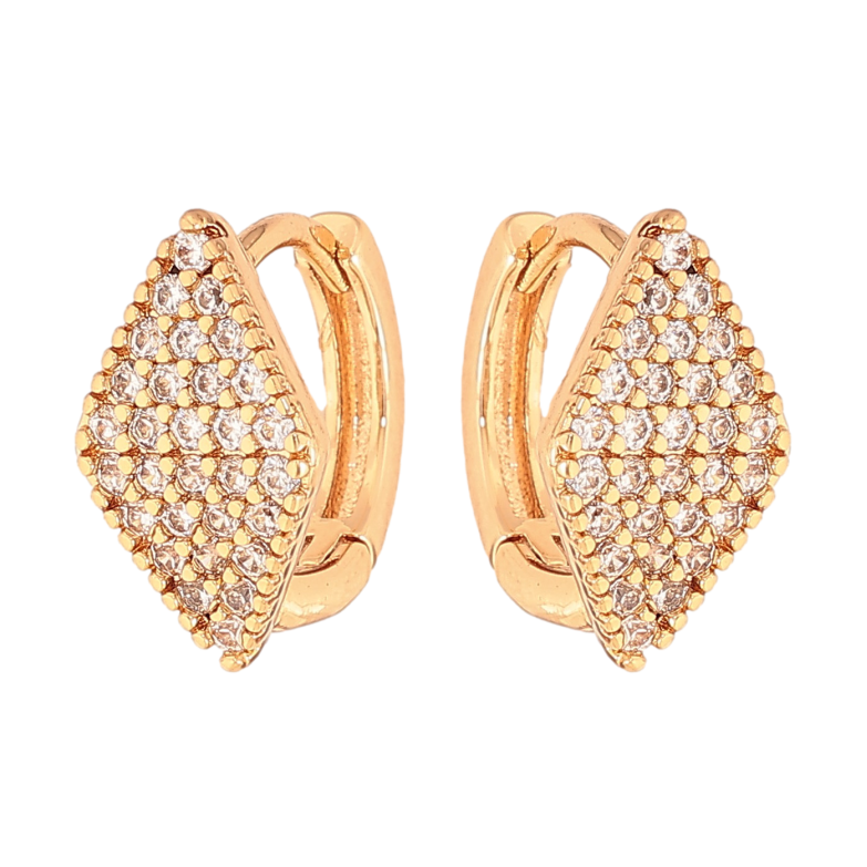 Сережки Xuping колір Позолота 18К колечка "Ромби з інкрустацією кристалами" фото №2 Сережки Xuping колір Позолота 18К колечка "Ромби з інкрустацією кристалами" фото №2