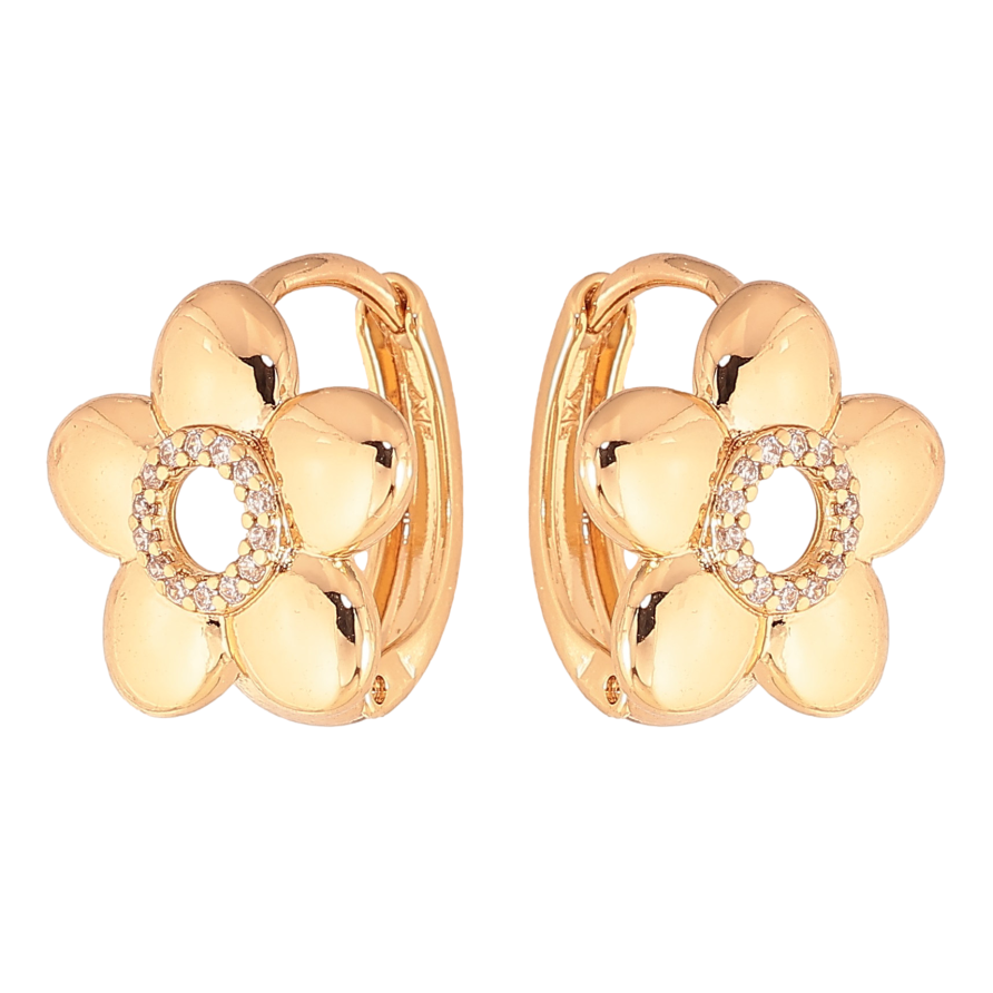 Сережки Xuping колір Позолота 18K колечка "Квіточки з кристалами" фото №1