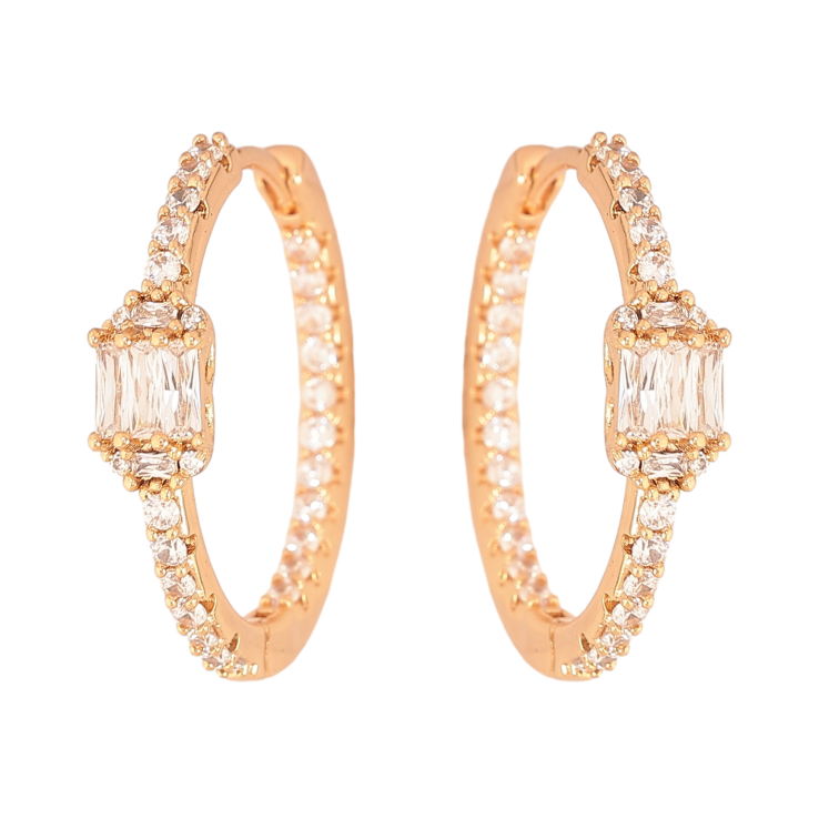 Серьги Xuping цвет Позолота 18К колечки "Дорожки кристаллов" фото №24