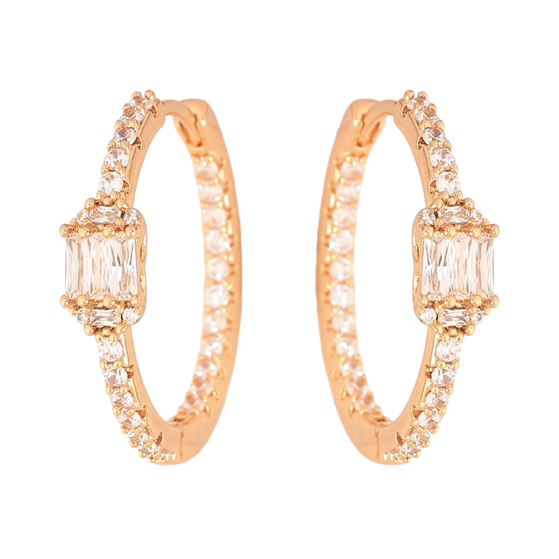 Серьги Xuping цвет Позолота 18К колечки "Дорожки кристаллов" фото №2