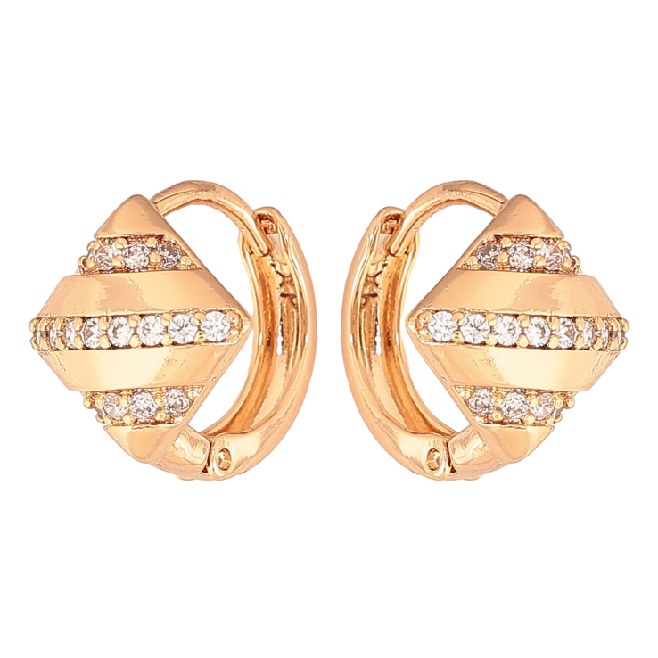 Серьги Xuping цвет Позолота 18К колечки "Ромбы с узором кристаллами" фото №2