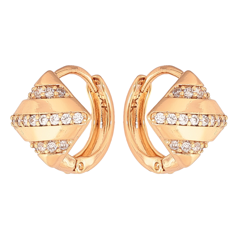 Серьги Xuping цвет Позолота 18К колечки "Ромбы с узором кристаллами" фото №9