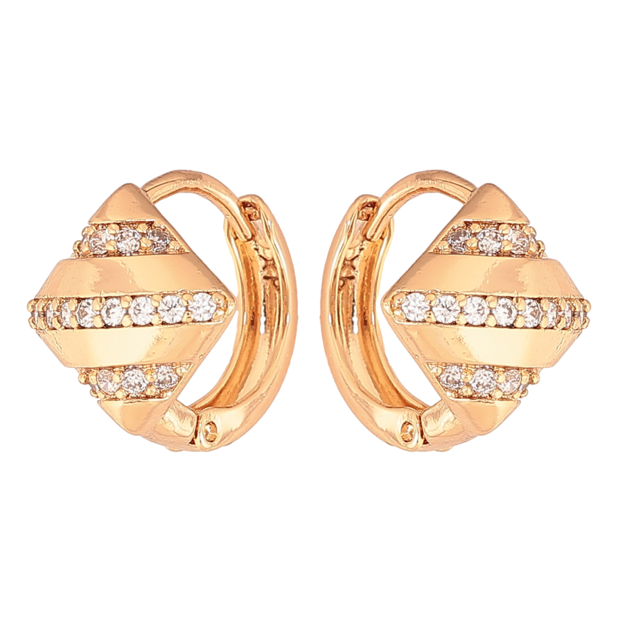 Серьги Xuping цвет Позолота 18К колечки "Ромбы с узором кристаллами" фото №1