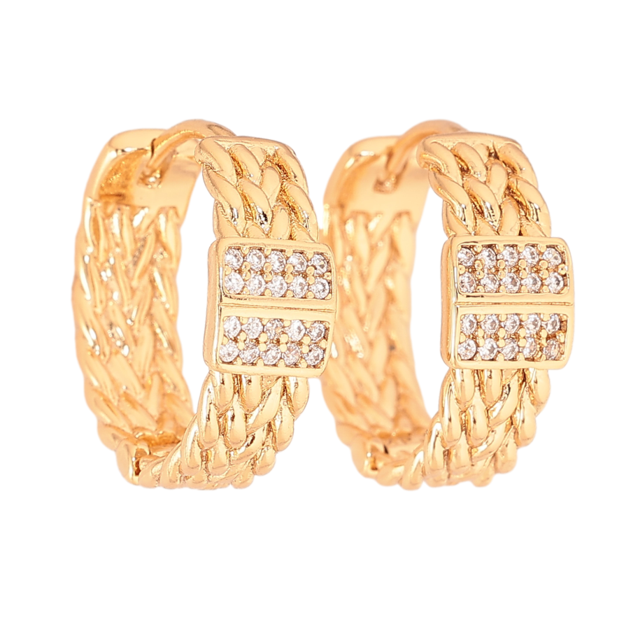 Серьги Xuping цвет Позолота 18К колечки "Узор с кристаллами" фото №1