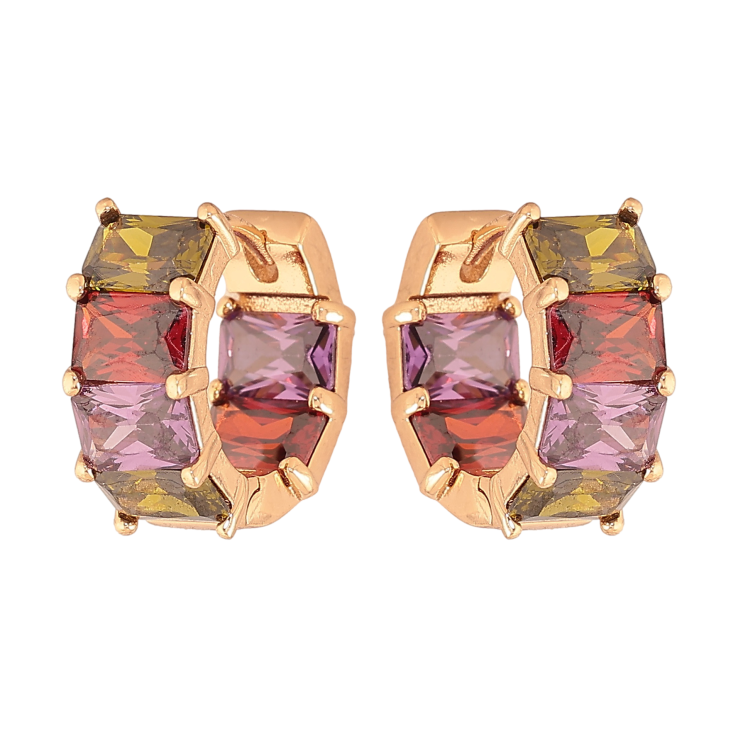 Серьги Xuping цвет Позолота 18К колечки "Дорожки разноцветных кристаллов" фото №9