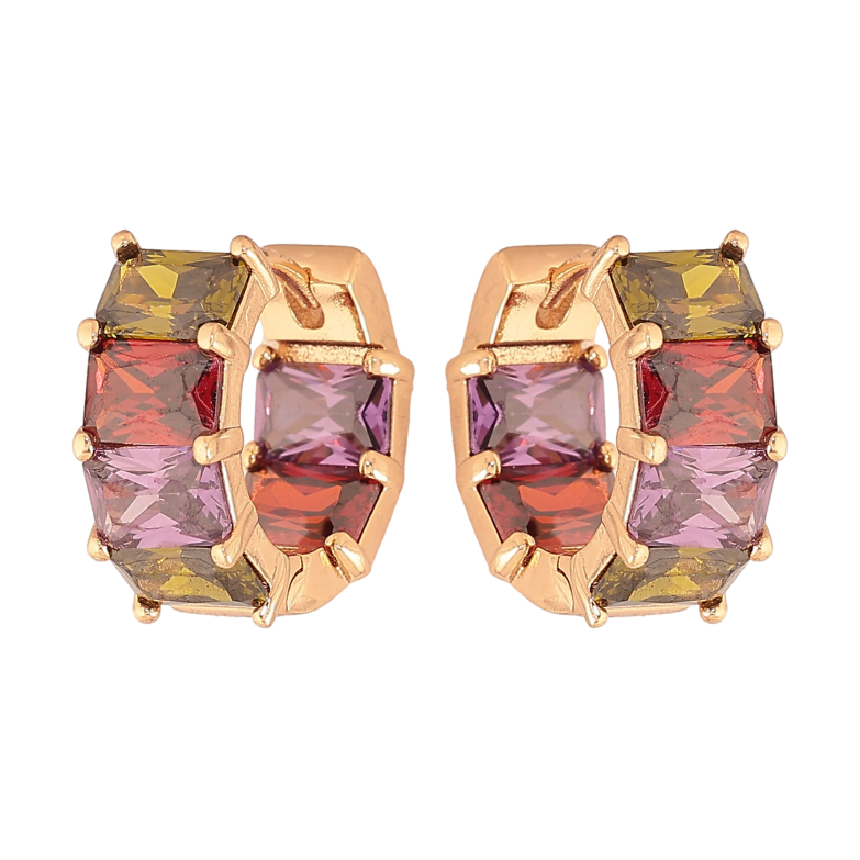 Сережки Xuping колір Позолота 18К колечка "Доріжки різнокольорових кристалів" фото №1