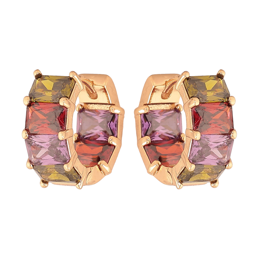 Серьги Xuping цвет Позолота 18К колечки "Дорожки разноцветных кристаллов" фото №1