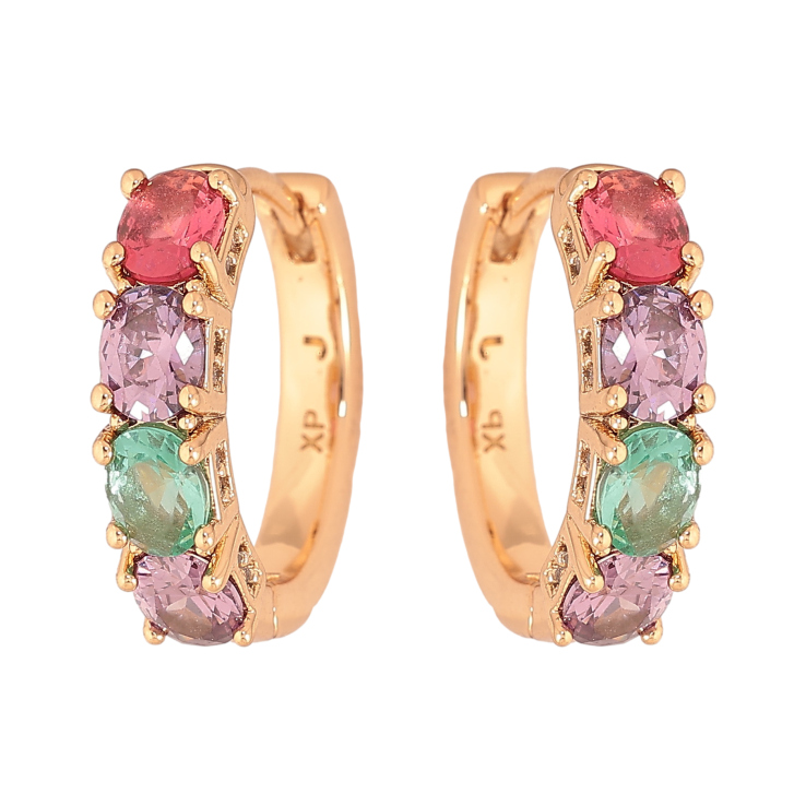 Серьги Xuping цвет Позолота 18К колечки "Дорожки разноцветных кристаллов" фото №11