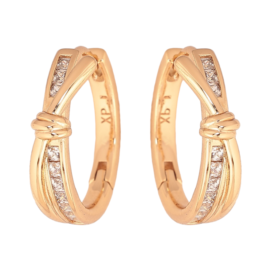 Сережки Xuping колір Позолота 18К колечка "Візерунок з кристалами" фото №1 Сережки Xuping колір Позолота 18К колечка "Візерунок з кристалами" фото №1