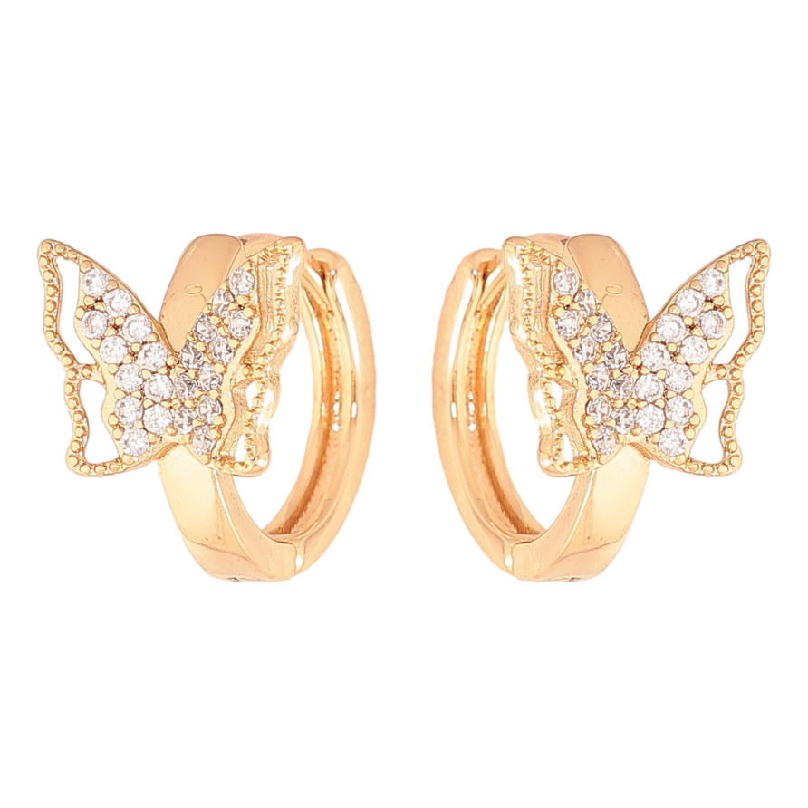 Сережки Xuping колір Позолота 18К колечка "Метелики з кристалами" фото №1 Сережки Xuping колір Позолота 18К колечка "Метелики з кристалами" фото №1