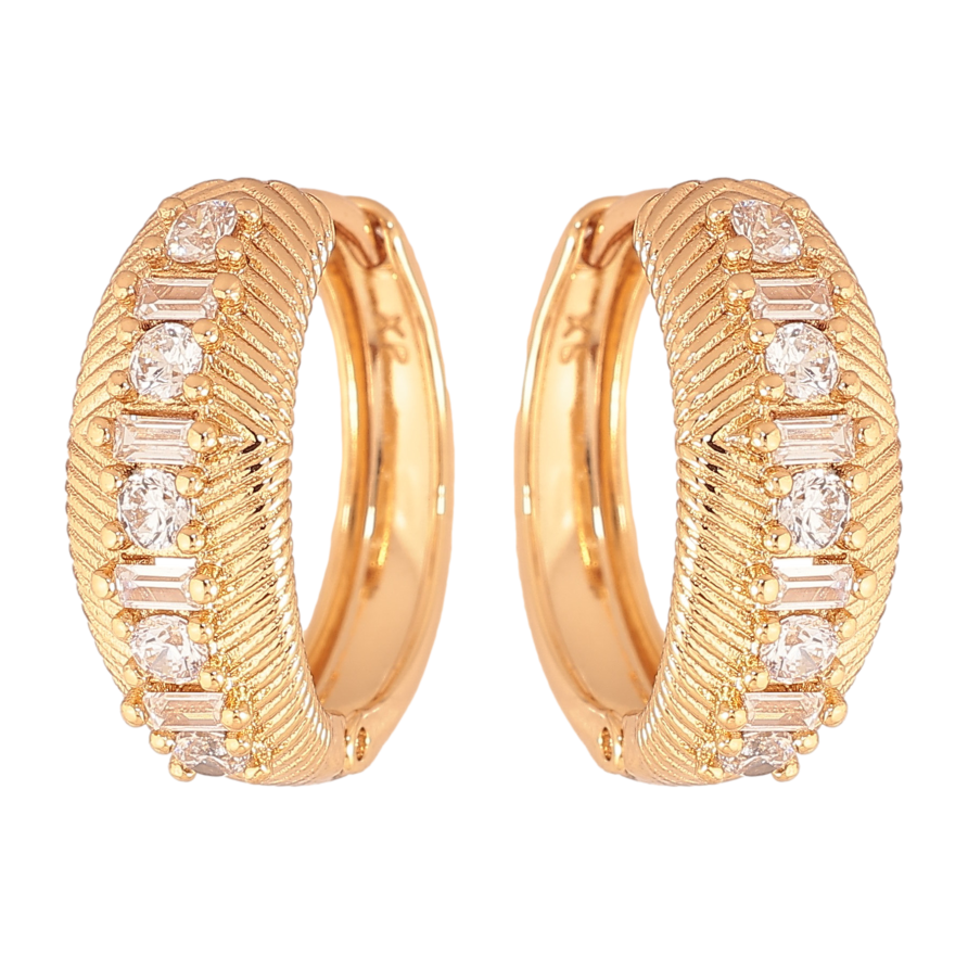 Серьги Xuping цвет Позолота 18К колечки "Узор с кристаллами" фото №1