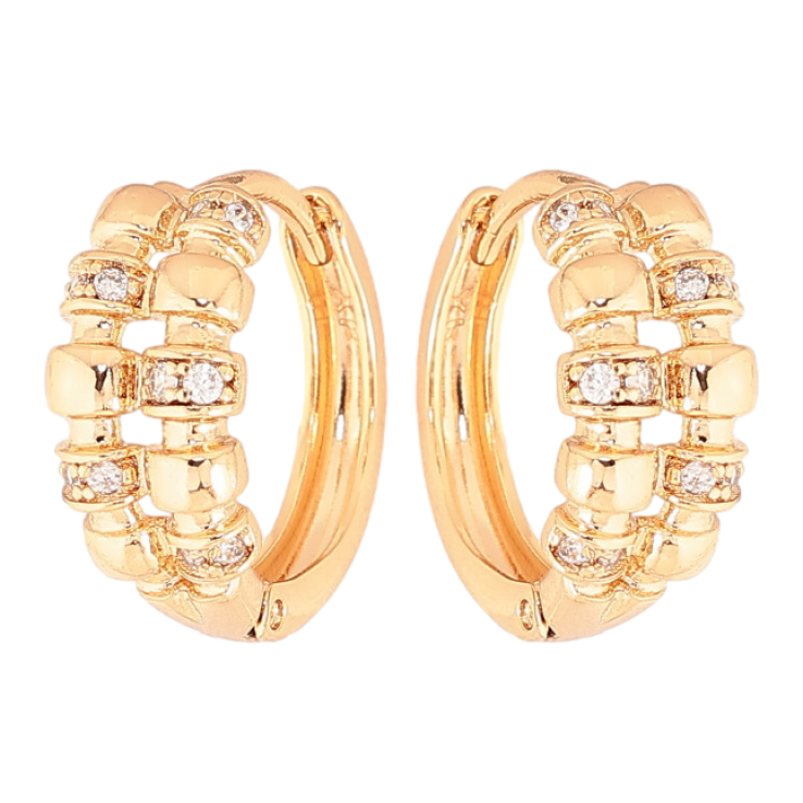 Сережки Xuping колір Позолота 18K колечка "Візерунок з кристалами" фото №9