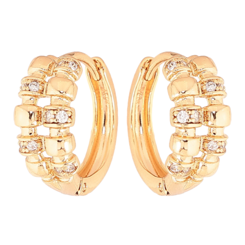 Серьги Xuping цвет Позолота 18K колечки "Узор с кристаллами" фото №3