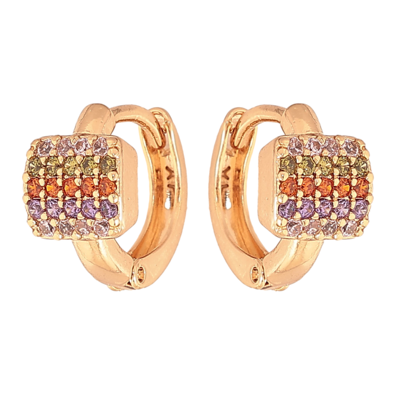 Серьги Xuping цвет Позолота 18К колечки "Инкрустация разноцветными кристаллами" фото №1