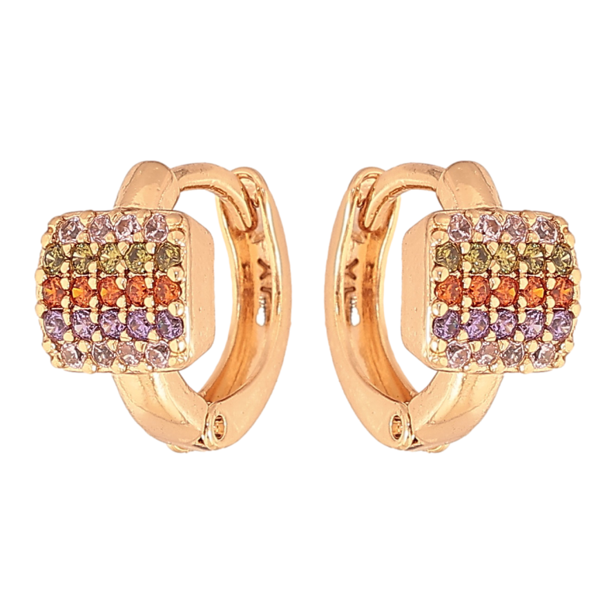 Сережки Xuping колір Позолота 18К колечка "Інкрустація різнокольоровими кристалами" фото №1