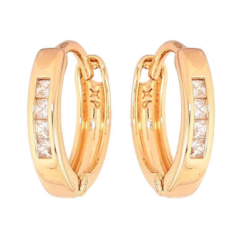 Серьги Xuping цвет Позолота 18К колечки "Дорожки кристаллов" фото №1