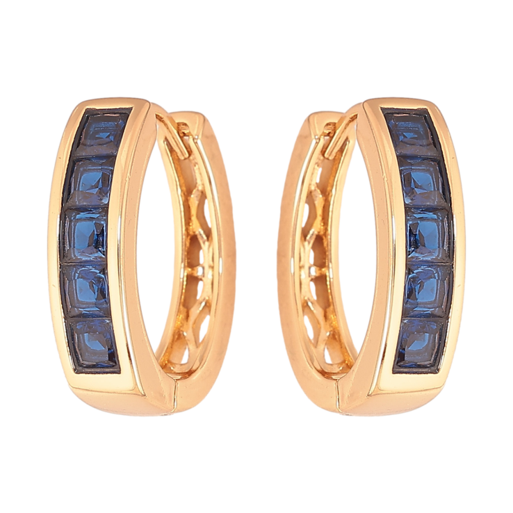 Серьги Xuping цвет Позолота 18К колечки "Дорожки синих кристаллов" фото №20