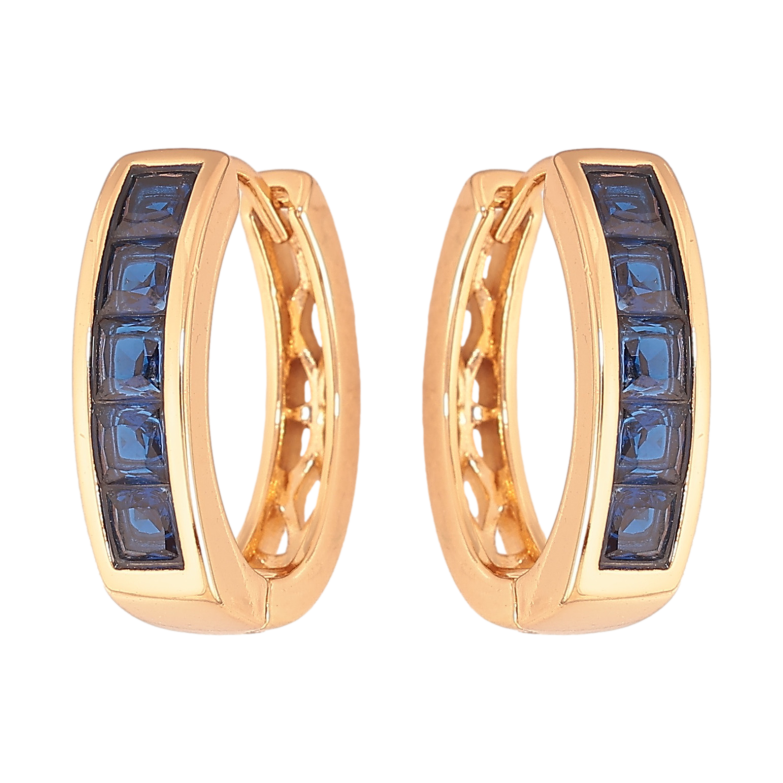 Сережки Xuping колір Позолота 18К колечка "Доріжки синіх кристалів" фото №1