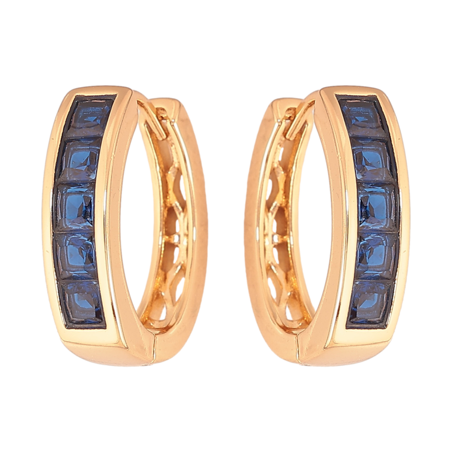 Серьги Xuping цвет Позолота 18К колечки "Дорожки синих кристаллов" фото №1