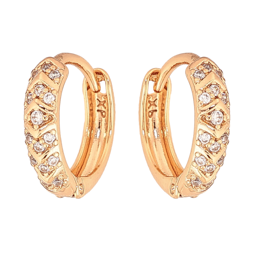 Серьги Xuping цвет Позолота 18К колечки "Узор с кристаллами" фото №1