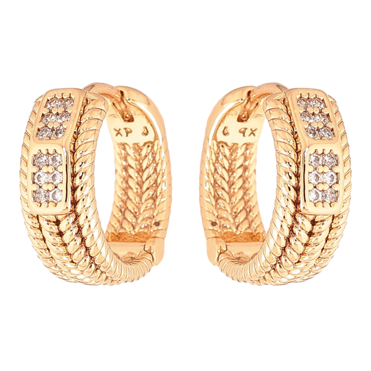 Сережки Xuping колір Позолота 18K колечка "Візерунок з кристалами" фото №16