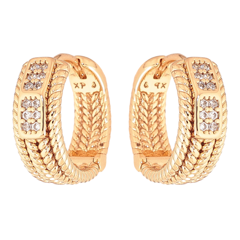 Серьги Xuping цвет Позолота 18K колечки "Узор с кристаллами"  фото №1