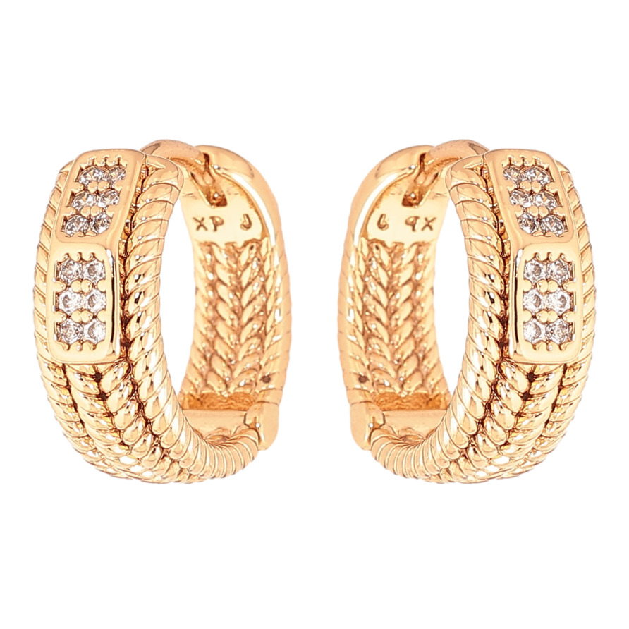 Сережки Xuping колір Позолота 18K колечка "Візерунок з кристалами" фото №1