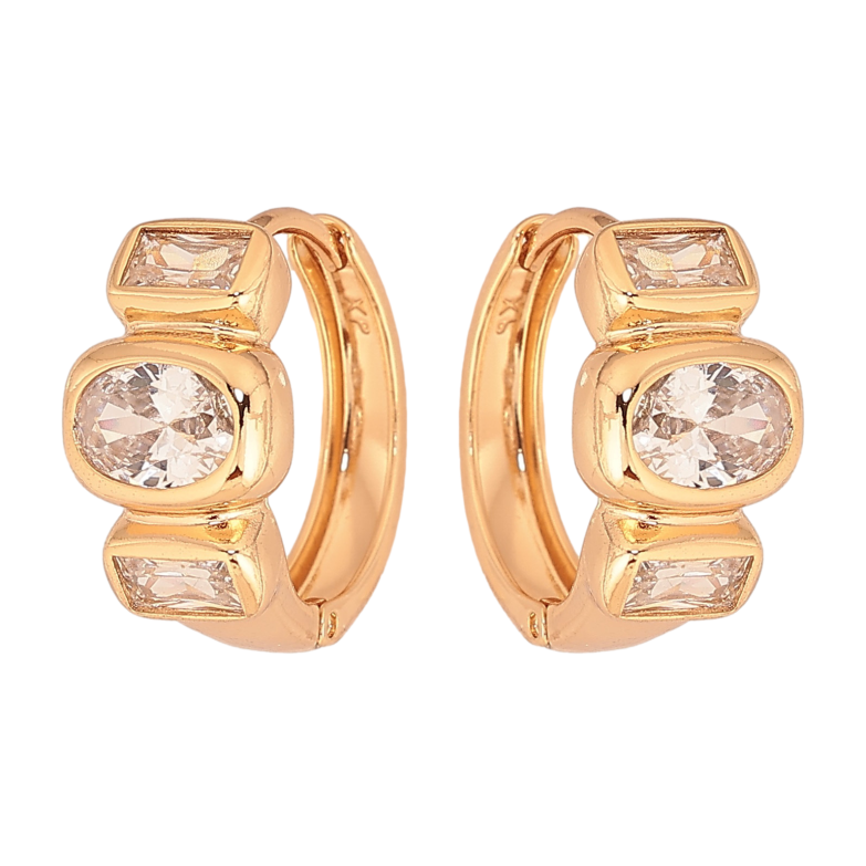 Серьги Xuping цвет Позолота 18К колечки "Три кристалла" фото №1