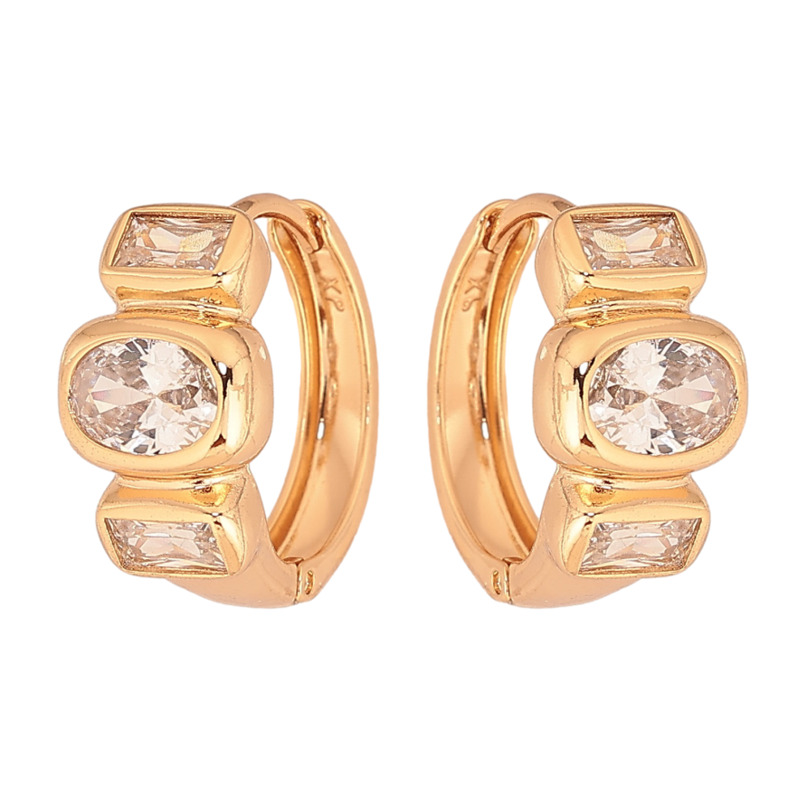 Серьги Xuping цвет Позолота 18К колечки "Три кристалла" фото №1