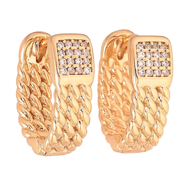 Серьги Xuping цвет Позолота 18К колечки "Узор с кристаллами" фото №11