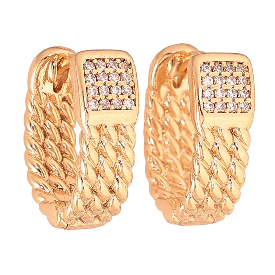 Серьги Xuping цвет Позолота 18К колечки "Узор с кристаллами" фото №1