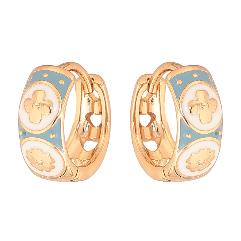 Серьги Xuping цвет Позолота 18К колечки "Цветочный узор с цветной эмалью" фото №1