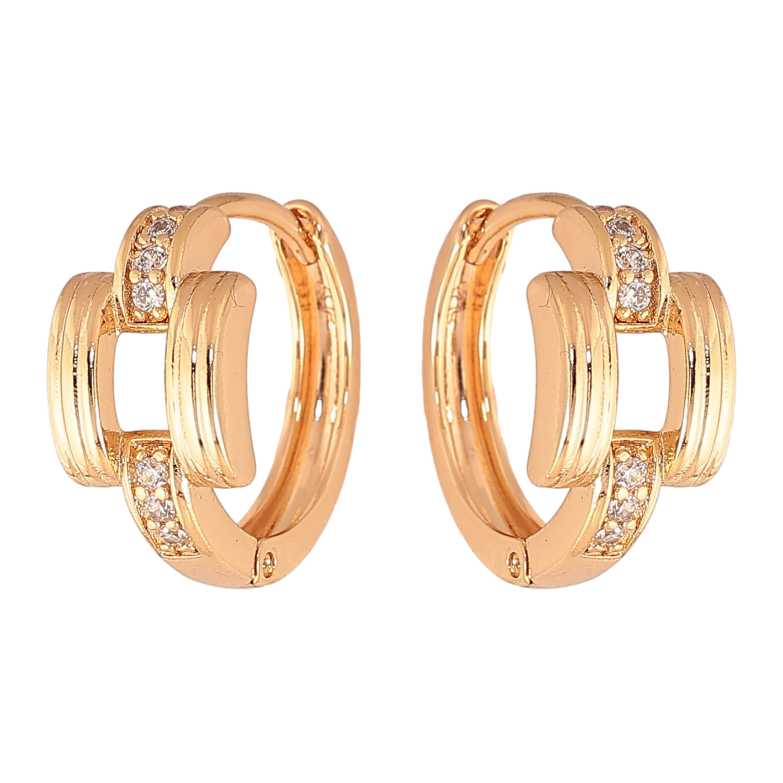 Сережки Xuping колір Позолота 18K колечка "Візерунок з кристалами" фото №3