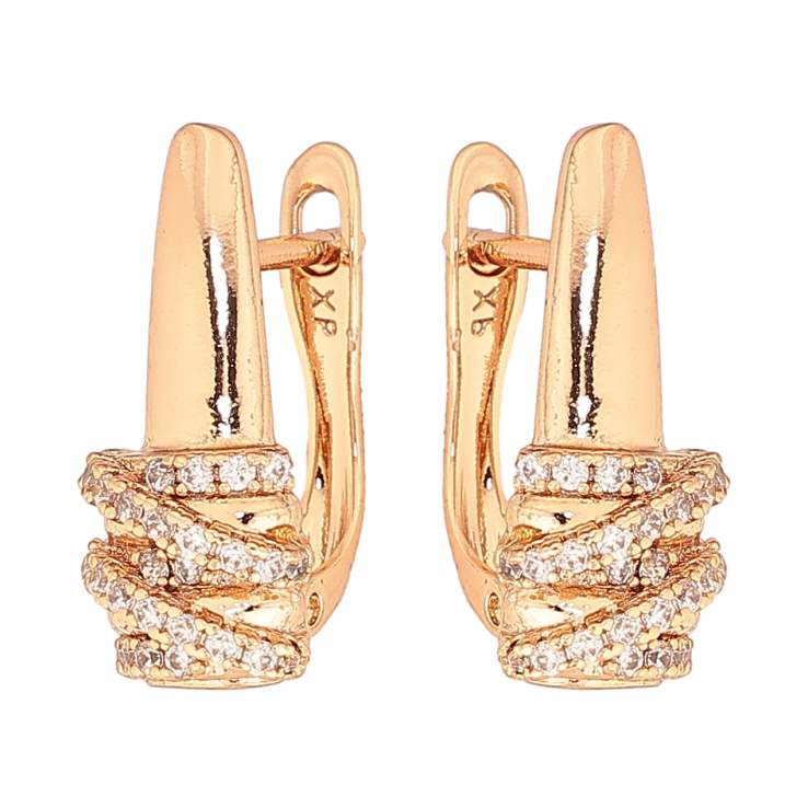 Серьги Xuping цвет Позолота 18К английський замок "Узор с кристаллами" фото №14