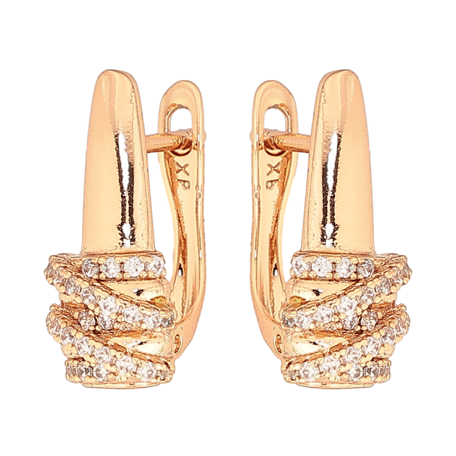 Серьги Xuping цвет Позолота 18К английський замок "Узор с кристаллами" фото №1