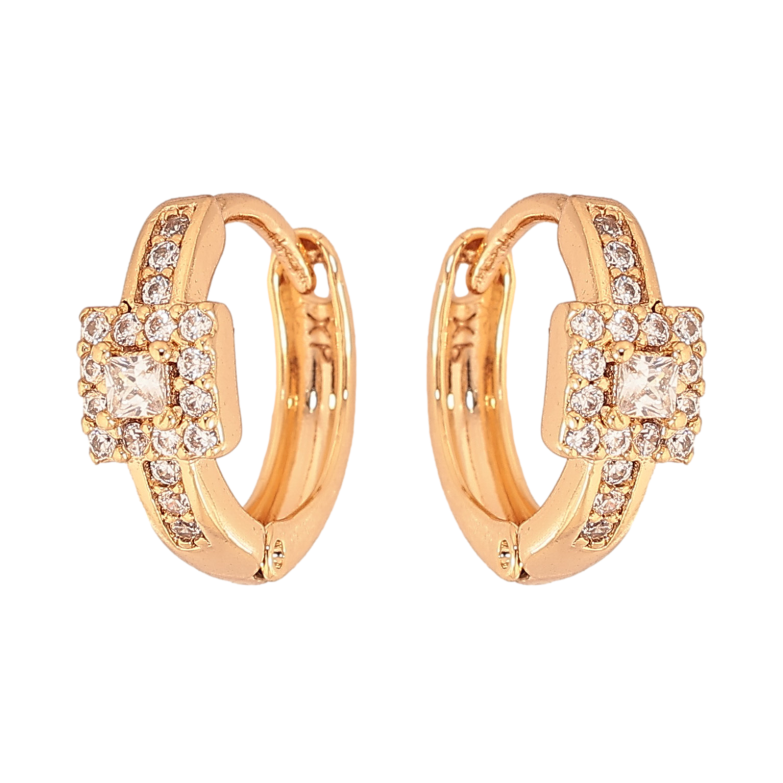 Серьги Xuping цвет Позолота 18К колечки "Узор с кристаллами" фото №1