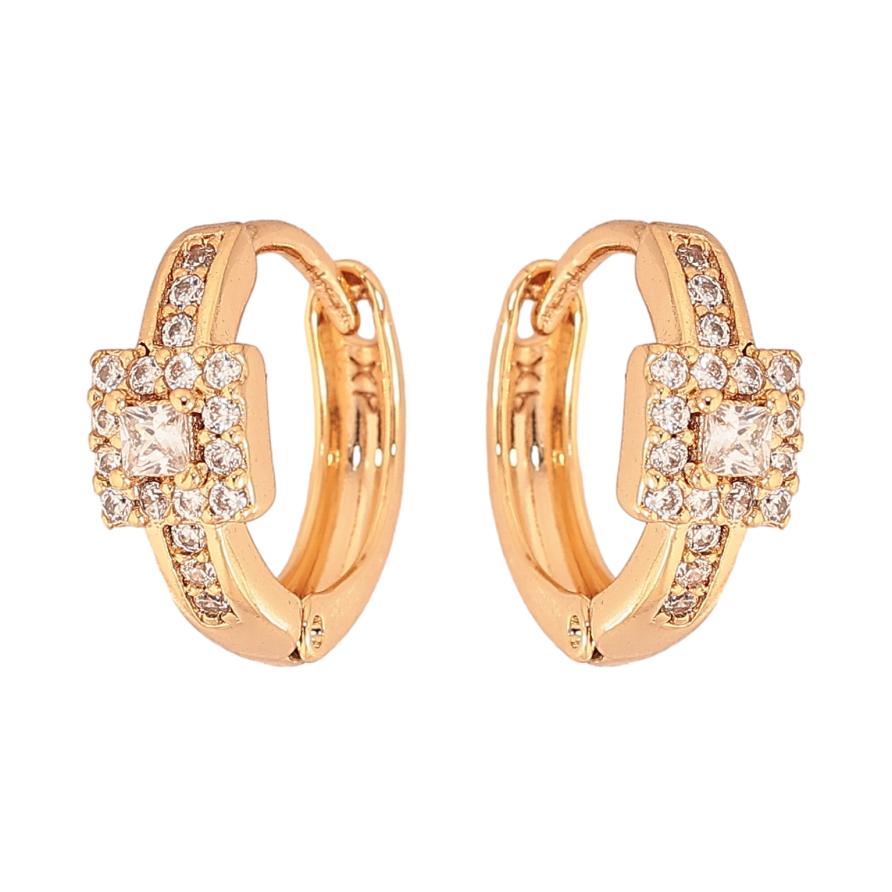 Серьги Xuping цвет Позолота 18К колечки "Узор с кристаллами" фото №1