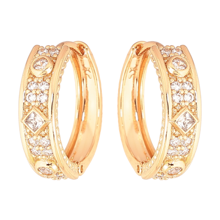 Сережки Xuping колір Позолота 18K колечка "Візерунок з кристалами" фото №7