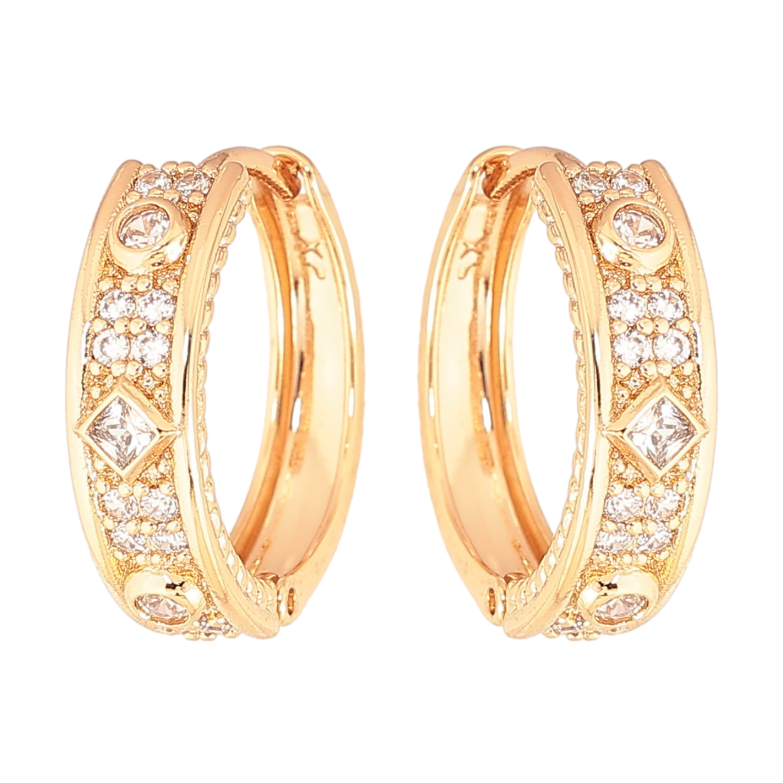 Серьги Xuping цвет Позолота 18K колечки "Узор с кристаллами"  фото №1