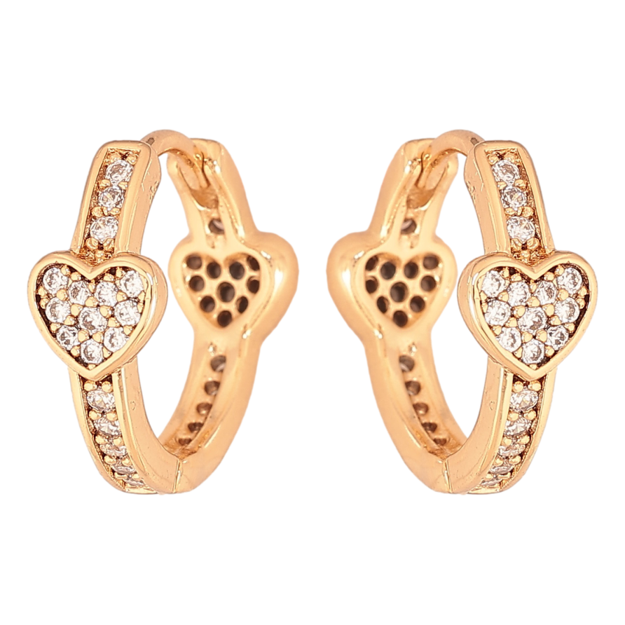 Сережки Xuping колір Позолота 18К колечка "Сердечки з кристалами" фото №1 Сережки Xuping колір Позолота 18К колечка "Сердечки з кристалами" фото №1