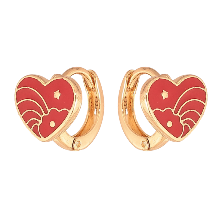Сережки Xuping колір Позолота 18К колечка "Сердечки з візерунком червоною емаллю" фото №23 Сережки Xuping колір Позолота 18К колечка "Сердечки з візерунком червоною емаллю" фото №23