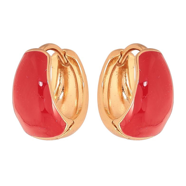 Серьги Xuping цвет Позолота 18К колечки "Узор красной эмалью" фото №2