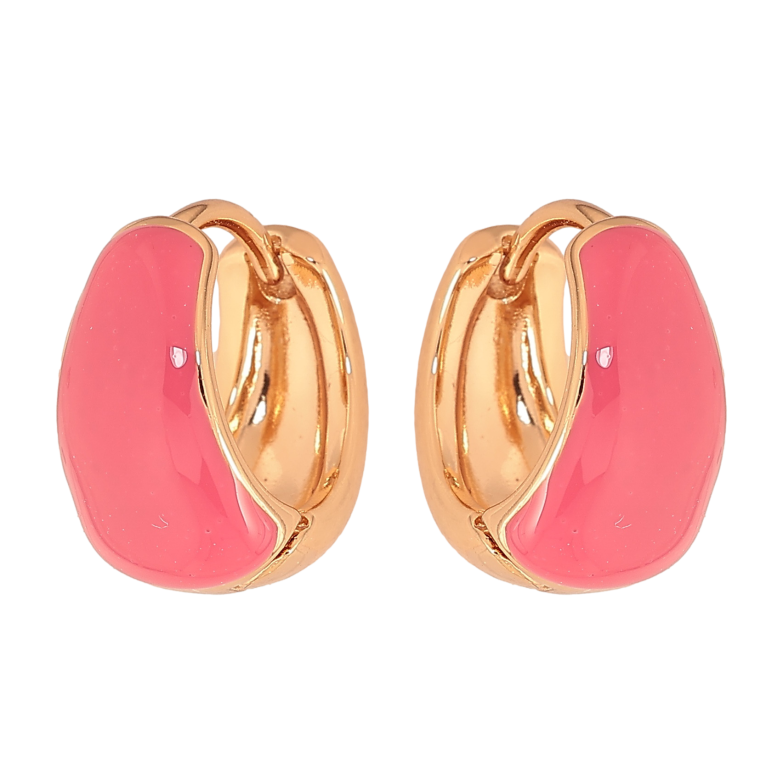 Серьги Xuping цвет Позолота 18К колечки "Узор розовой эмалью" фото №4