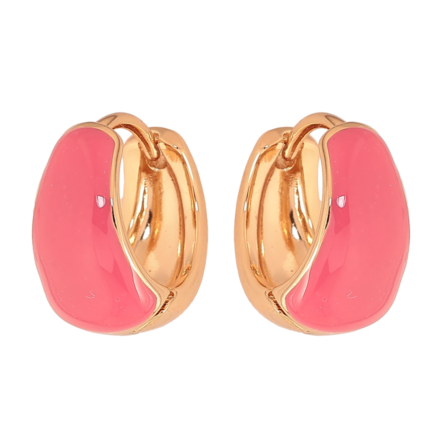 Серьги Xuping цвет Позолота 18К колечки "Узор розовой эмалью" фото №1