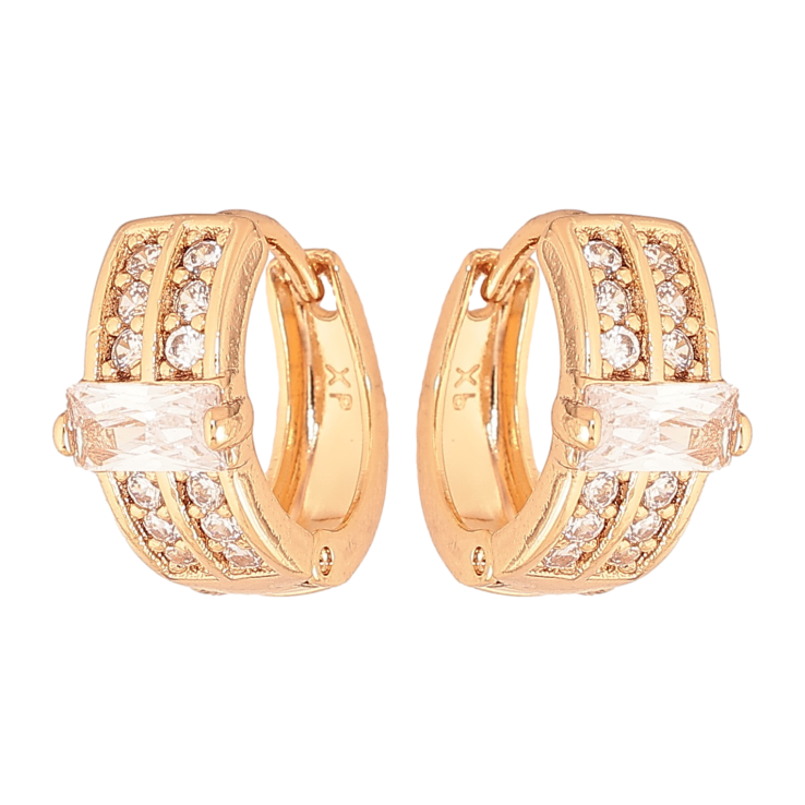 Серьги Xuping цвет Позолота 18К колечки "Узор с кристаллами" фото №9