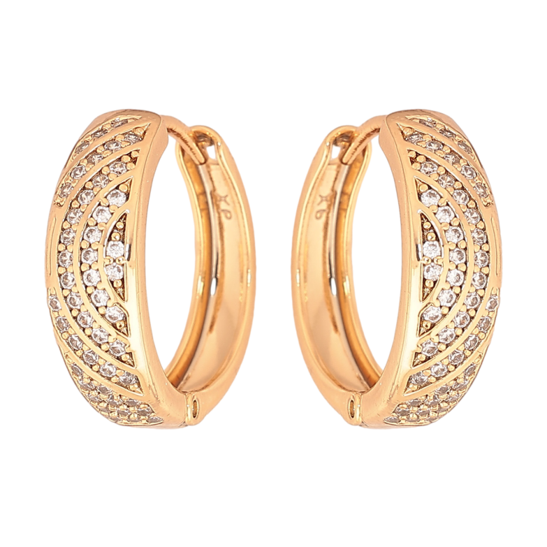 Серьги Xuping цвет Позолота 18К колечки "Узор с кристаллами" фото №1