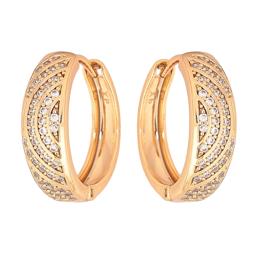 Серьги Xuping цвет Позолота 18К колечки "Узор с кристаллами" фото №1