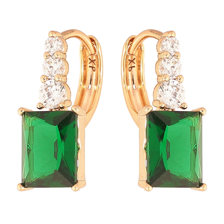 Серьги Xuping цвет Позолота 18K колечки "Узор с зелеными кристаллами" фото №6