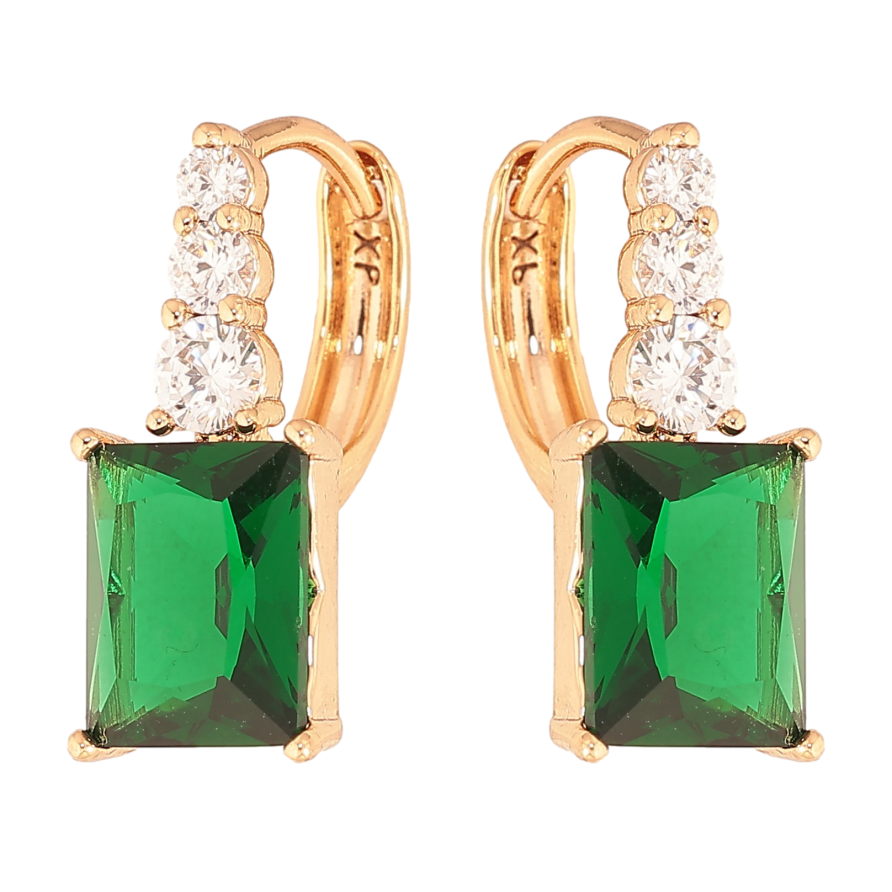 Серьги Xuping цвет Позолота 18K колечки "Узор с зелеными кристаллами" фото №1